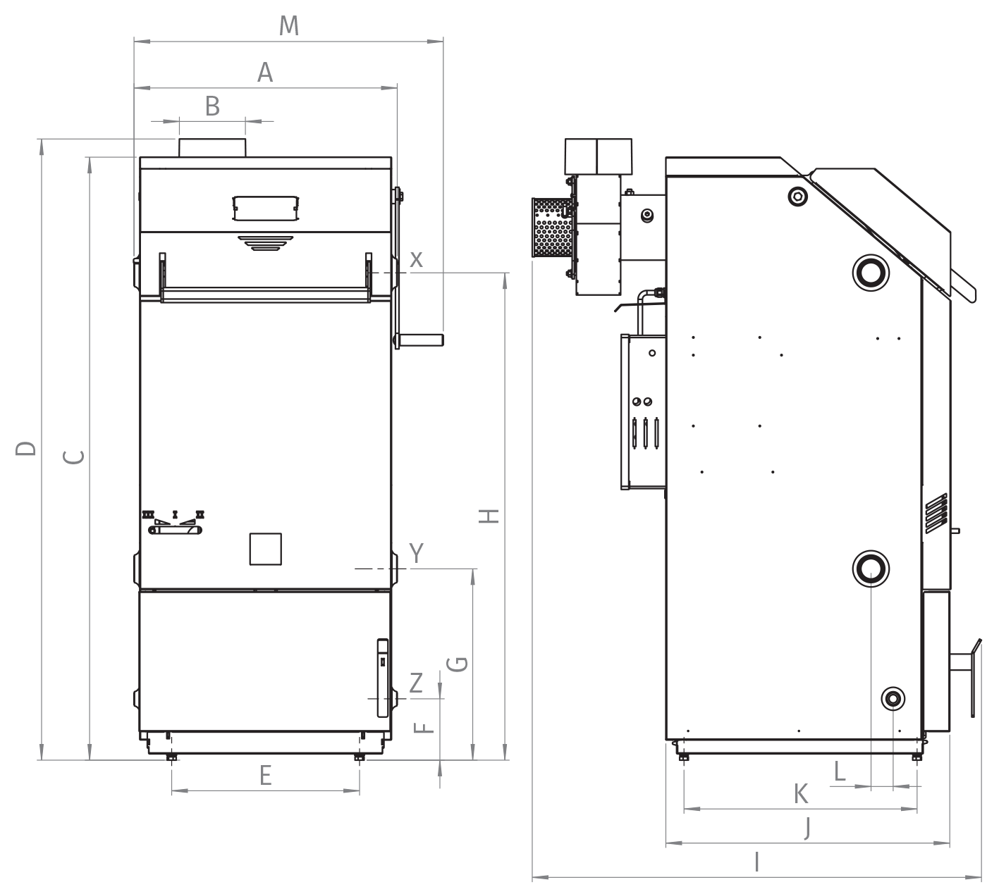 Dimensions of wood gasification boiler BLAZE HARMONY